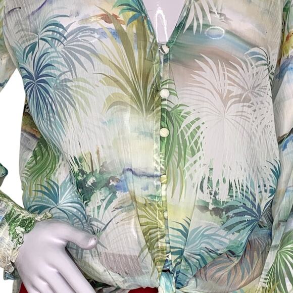 Guess NWT Charisse Chiffon Blouse Long Sleeve Tropical Print High Low Size M - Picture 4 of 14